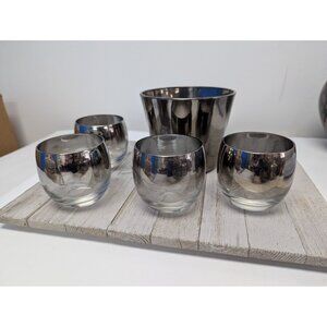 Dorothy Thorpe Set of 4 Roly Poly Glasses w/ Ice Bucket Silver Fade Ombre